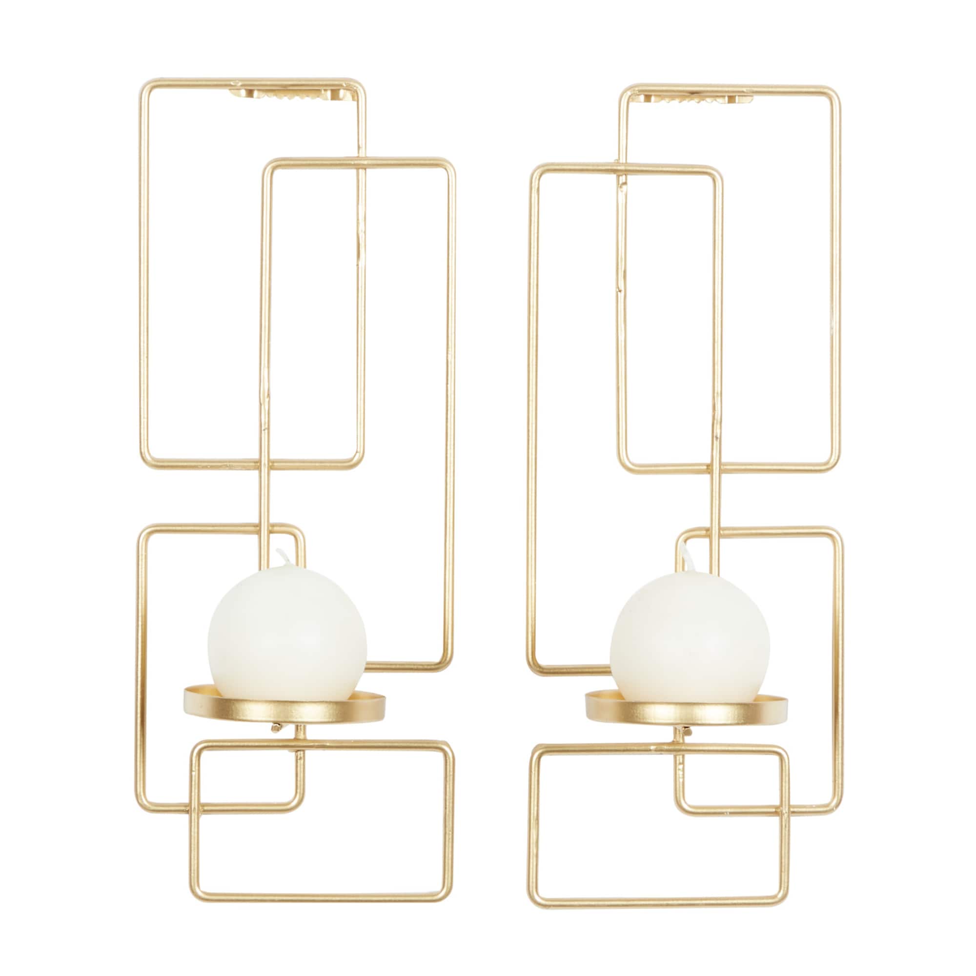 Gold Iron Contemporary Candlestick Holders, 13" x 5" x 4"
